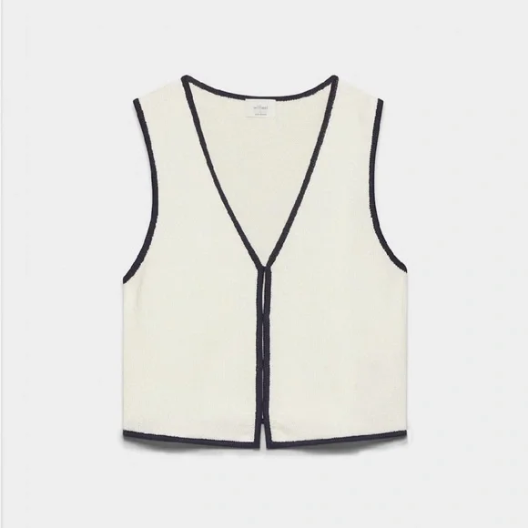 NWT Aritzia Wilfred Basque Sweater Vest in Lt Birch/ Dk Nght Nv Size Medium